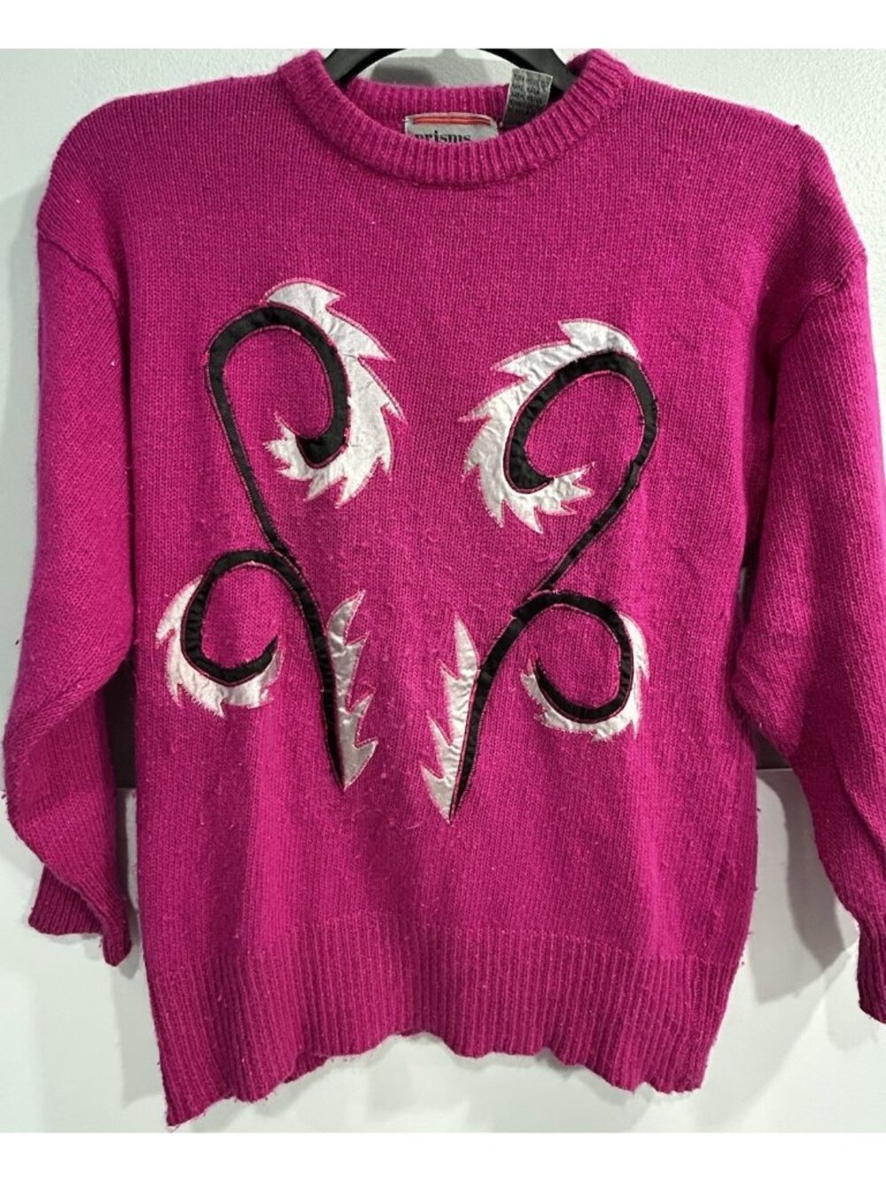 Prisms Vintage 80s 90s Women’s Sweater Magenta Pink Silver Knit Sz M Abstract
